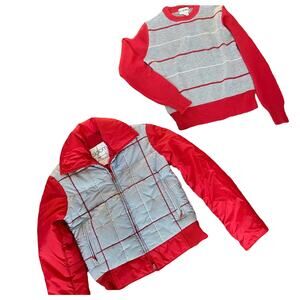 EUC Vintage Slalom Red White Blue Matching Ski Sweater & Jacket Fits a Small